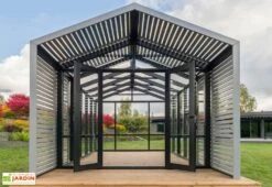 Serre De Jardin En Bois Et Verre Trempé Avec Panneaux Occultants – Lilas -Garantia Boutique avancee serre jardin bois stali design 04