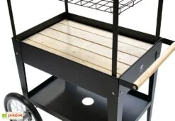 Potager Sur Pieds Avec Roulettes Et Toit 75 X 65 X 150 Cm – Urban Expert -Garantia Boutique detail chariot potager jardiniere noir