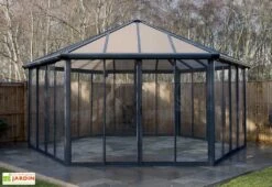 Jardin D’Hiver GARDA Gris Anthracite 5,95 X 5,17 X 3,32 M -Garantia Boutique jardin hiver aluminium tonnelle garda palram 19m2 2