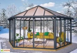 Jardin D’Hiver GARDA Gris Anthracite 5,95 X 5,17 X 3,32 M -Garantia Boutique jardin hiver aluminium tonnelle garda palram 19m2 5