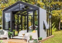 Serre De Jardin Bois Et Verre Trempé Avec Panneaux Occultants – Hibiscus -Garantia Boutique jardin hiver bois verre trempe stali