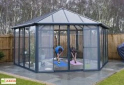 Jardin D’Hiver GARDA Gris Anthracite 5,95 X 5,17 X 3,32 M -Garantia Boutique jardin hiver ferme gazebo hexagonal garda gris anthracite 597x517x332cm 4