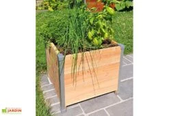 Bac à Fleurs En Bois Douglas Non Traité Et Aluminium - Design -Garantia Boutique jardiniere en bois aluminium