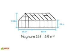 Halls Serre De Jardin En Aluminium Et Verre Trempé Magnum 128 – 9,9 M² -Garantia Boutique schema dimensions serre verre magnum 128 1