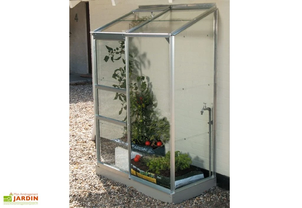 Serre De Jardin Adossée En Verre Lams 0,9 M² - Melissa Alu Naturel
