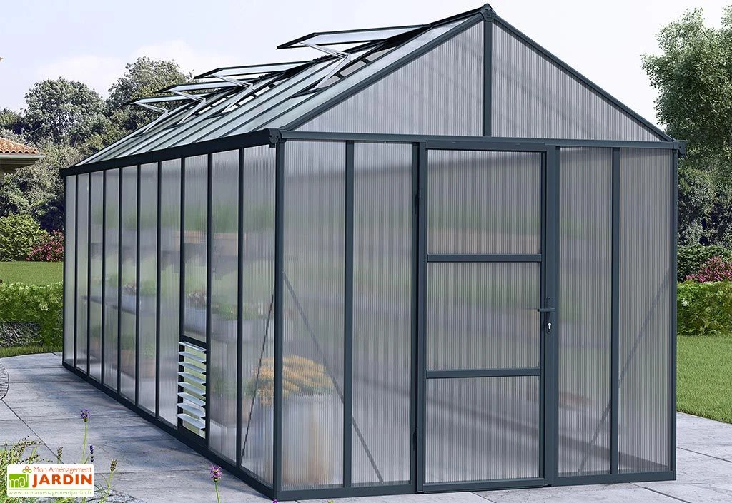 Serre De Jardin En Aluminium Et Polycarbonate Glory 14,7 M² - Grise 3 Serre De Jardin En Aluminium Et Polycarbonate Glory 14,7 M² - Grise