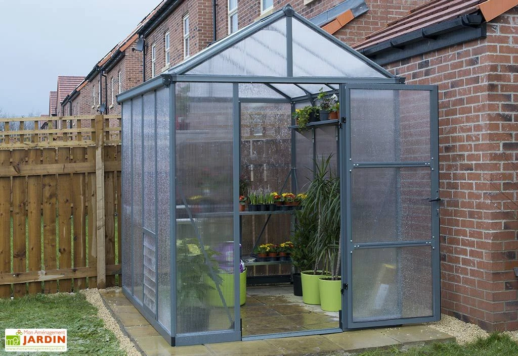 Serre De Jardin En Aluminium Et Polycarbonate Glory 4,7 M² - Grise 4 Serre De Jardin En Aluminium Et Polycarbonate Glory 4,7 M² - Grise – Image 2