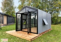 Serre De Jardin En Bois Et Verre Trempé Avec Panneaux Occultants – Tournesol -Garantia Boutique serre jardin bois gris panneaux stali design 06