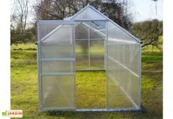 Serre De Jardin En Aluminium Et Polycarbonate – Diamant Gris 126 -Garantia Boutique serre jardin polycarbonate diamant 126 base acier 190x380x195cm 7m2