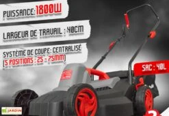Tondeuse à Gazon Électrique 1800 W – 40 Cm Bac Récolteur 40 L -Garantia Boutique tondeuse electrique 1800w elem garden tde1840p 40cm