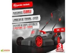Tondeuse Electrique 1500W 37cm -Garantia Boutique tondeuse gazon electrique 1500w elem garden tde1537p